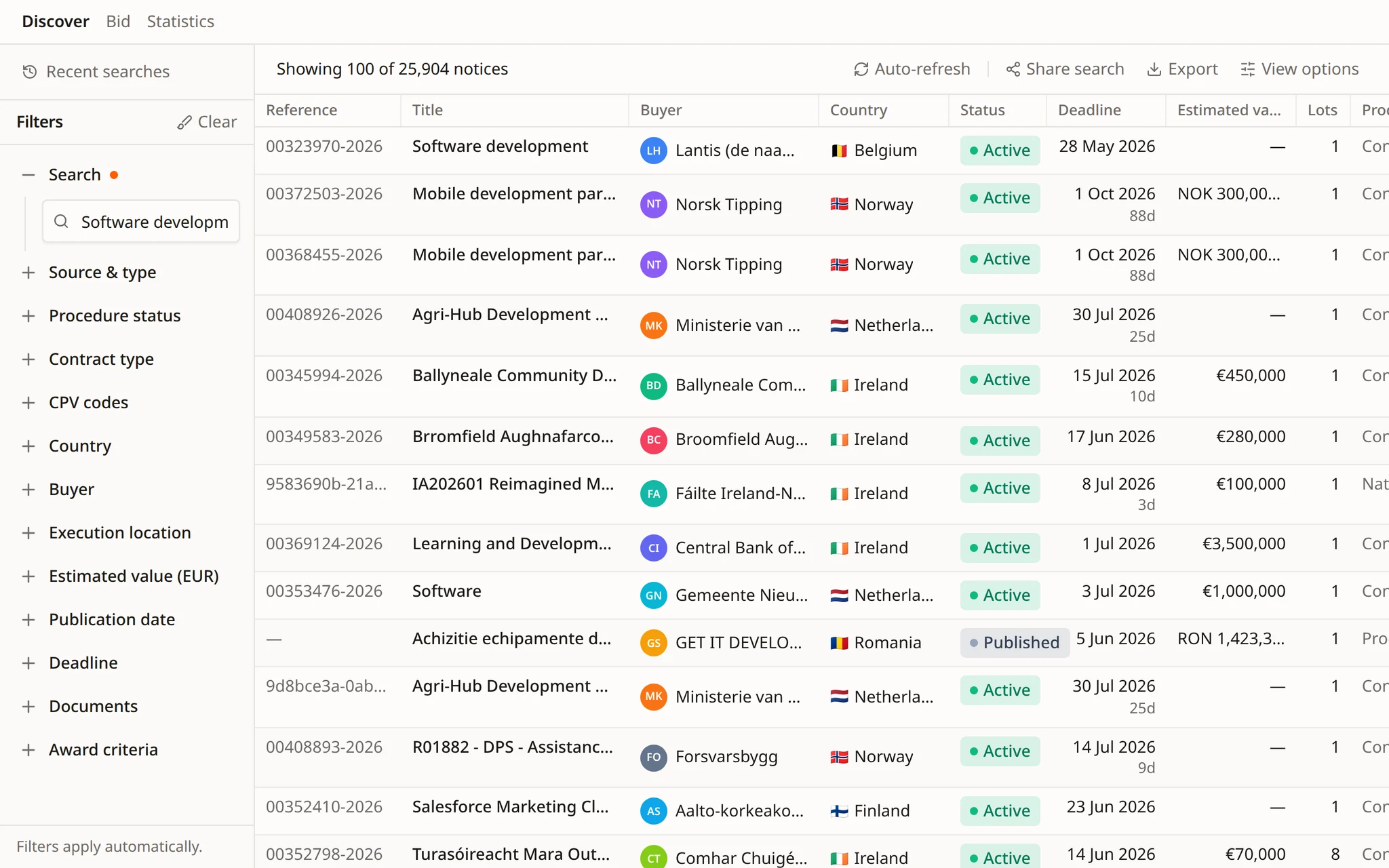 Finds tenders from 27 EU countries