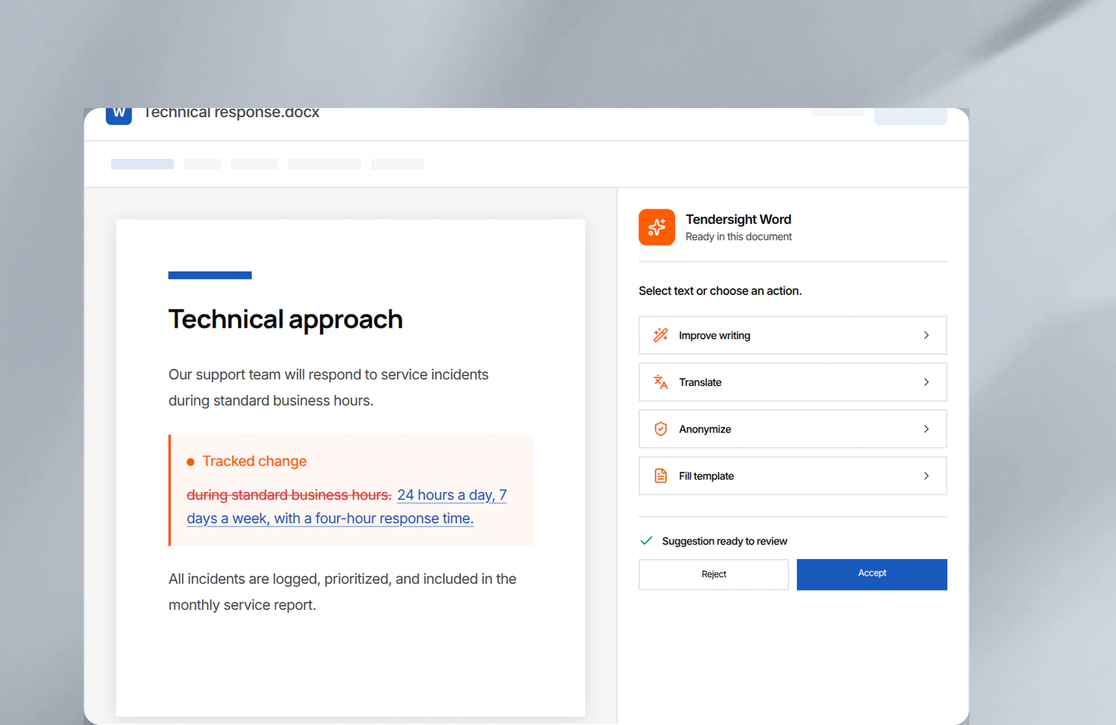 Previzualizare Tendersight în Microsoft Word